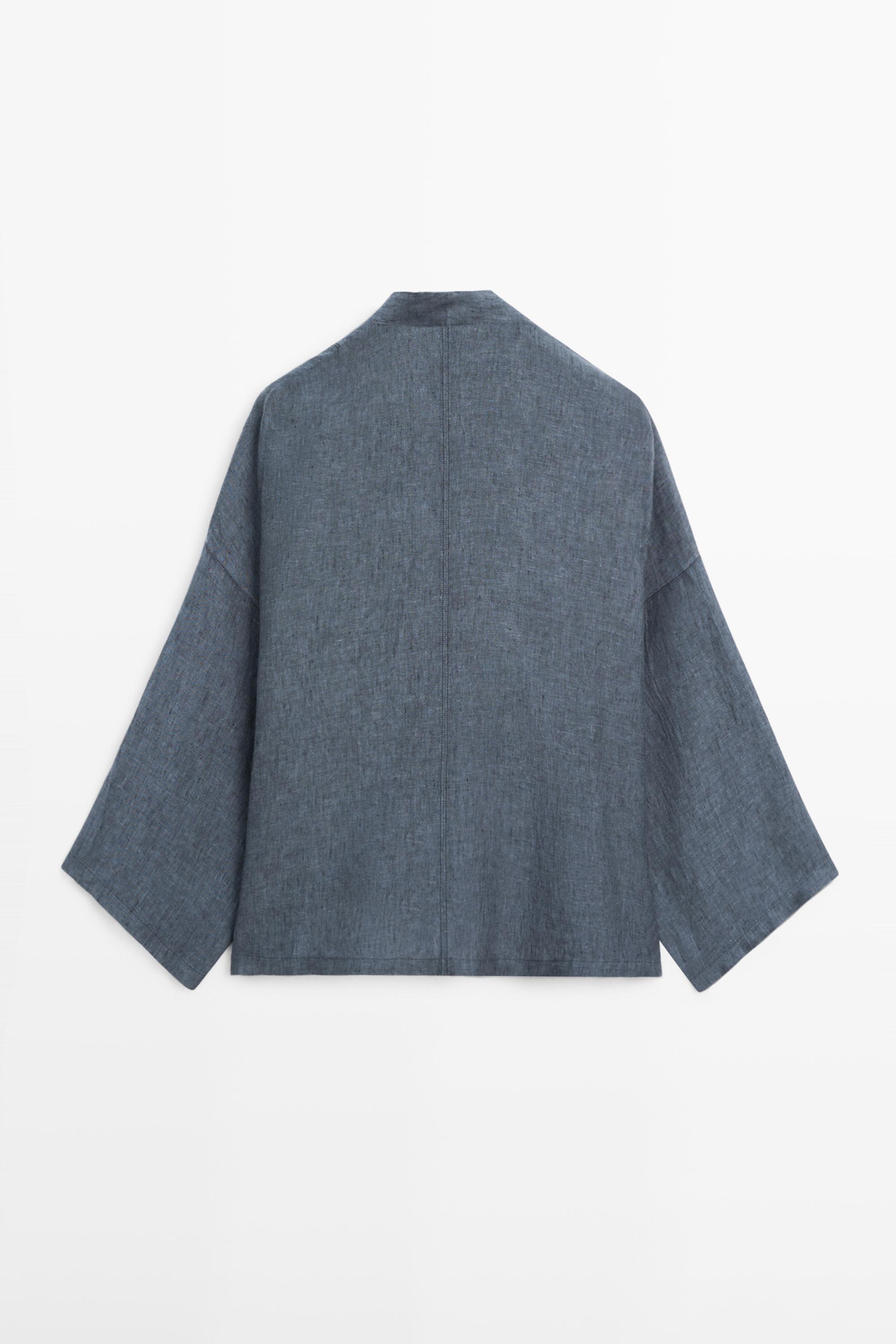 Kimono 100 % lin à col en V